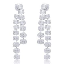 H/SI Baguette Diamond Dangle Earrings 14k White Solid Gold Birthday Gift 2.80 Ct