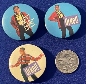 LOTE-(3) Vintage 1991 Family Matters/Urkel BOTÓN/PINBACK/PIN/INSIGNIA Oficial - Imagen 1 de 2