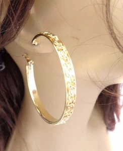 PENDIENTES ARO DISEÑO DISEÑO 2,25 PULGADAS AROS FORRADOS TONO ORO O PLATA - Imagen 1 de 7