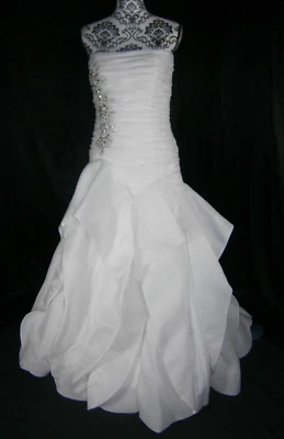 Vestido de novia Angel Rivera 10 blanco sin tirantes fruncidos cristales falda drapeada aro Foto 1 de 4