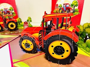 Origami Pop Cards Farm Tractor Truck Happy Birthday KID Pop Up Greeting Farmer - Bild 1 von 9