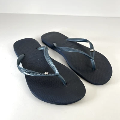 Sandalias planas Havaianas delgadas de cristal para mujer 37-38 EE. UU. 7-8 azules sin cordones Foto 1 de 4