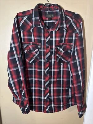 Camisa Helix Para Hombre Manga Larga Cuadros Roja Negra Algodón Informal Abotonada XL Foto 1 de 4