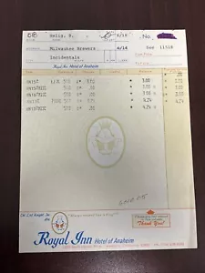 Ricevuta fattura hotel Bud Selig Milwaukee Brewers anni 70 Anaheim MLB vintage - Foto 1 di 2