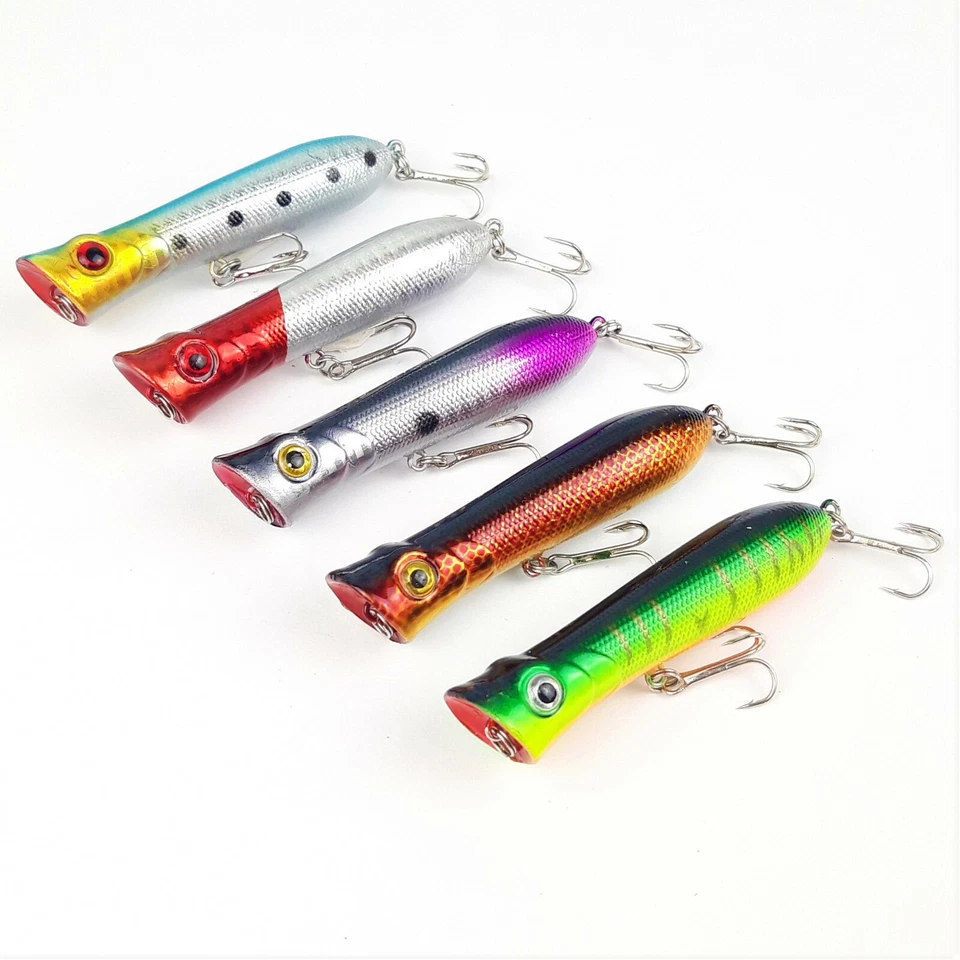 5er Set POPPER WOBBLER 8cm 11g Spinn Oberflächen Köder Hecht Jerk Crank Jig Bait - Bild 1 von 1