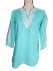 Brooks Brothers Turquoise Embroidered Linen Top Xs C0697