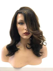 CHOCOLATE BROWN BALAYAGE ~ Soft Brazilian Human Hair ~ Lace Front Wig @ 150% den - Picture 1 of 8