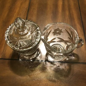 vintage anchor hocking star of david glass creamer and sugar bowl set - Picture 1 of 14