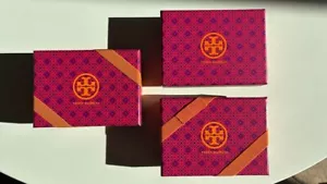 Three Tory Burch Gift Card Boxes, pink, purple, and orange - Picture 1 of 2