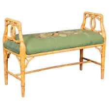 Faux Bamboo Paint Decorated Window Bench Stool with Needlepoint Upholstery