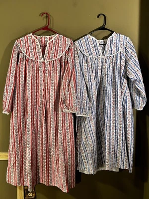 Lanz Of Salzburg Flannel Nightgown (2) Sz Med Red Blue Lace Peasant Cottagecore - Image 1 of 4
