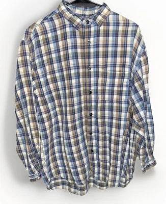 Vintage Guess Jeans Plaid Button Up Shirt Adult Large Blue Grunge 90s USA - Image 1 of 4