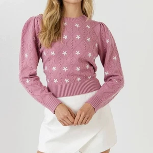 English Factory Pullover mit Blumenhandstickerei in Altrosa Größe XS - Bild 1 von 11