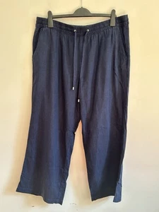 M&S Collection Women’s Navy Blue Linen Blend Wide Leg Trousers UK 20 Pockets - Picture 1 of 6