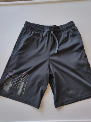 Under Armour Athletic Shorts Boys Youth Large L Loose Black White Gray Logo - Image 1 of 4