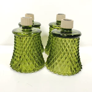 Votive Cups Green Glass Diamond Point Peg Candle Home Interiors Homco QTY 4 - Picture 1 of 7