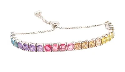 Pulsera de plata de ley 925 vintage arco iris piedras preciosas cadena tenis BT11549 Foto 1 de 4