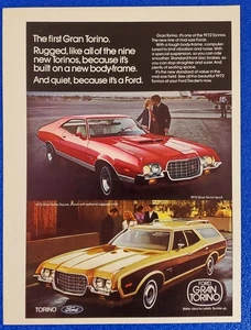 VINTAGE 1972 FORD GRAN TORINO SPORT & SQUIRE WAGON ORIGINAL CAR PRINT AD - Picture 1 of 1