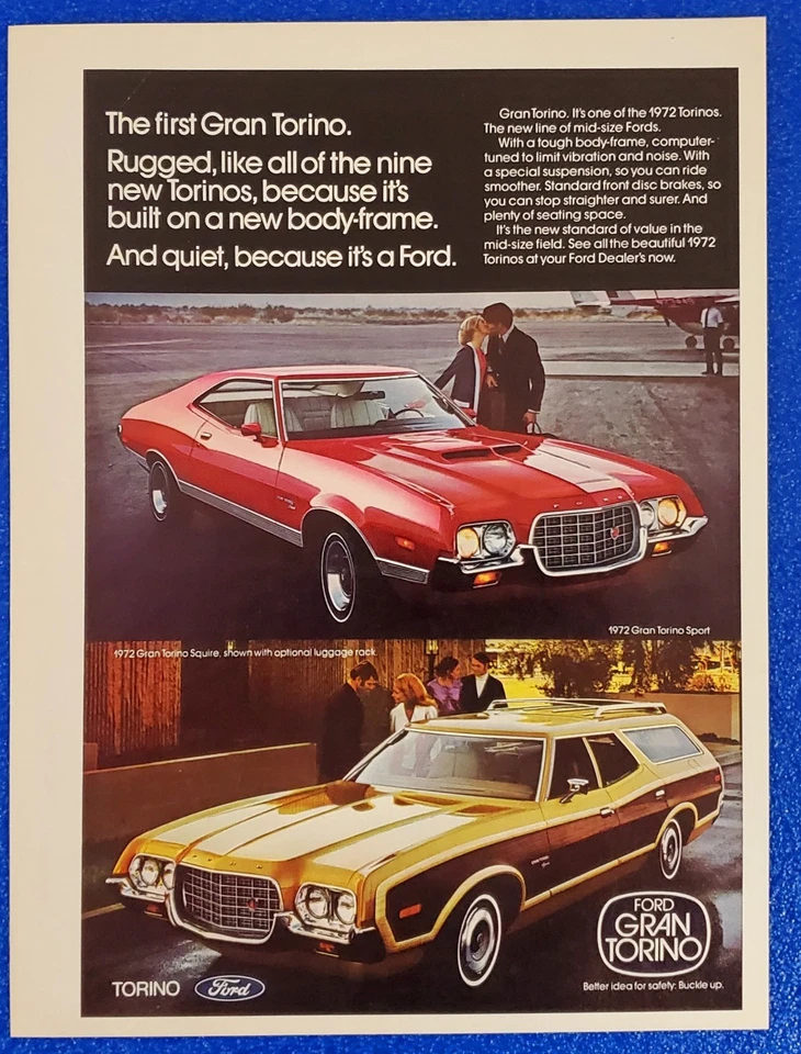 VINTAGE 1972 FORD GRAN TORINO SPORT & SQUIRE WAGON ORIGINAL CAR PRINT AD - Image 1 of 1