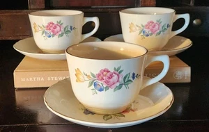 3 Sets SCIO Potteries HAZEL PATTERN Cups And Saucers 2.75" t x 3 75" d  - Picture 1 of 14