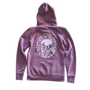 No Boundaries Purple Hooded Sweatshirt Women’s XS Mushroom & Skull Graphic Print - Picture 1 of 14