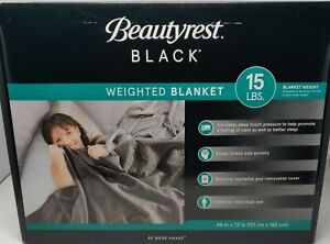 Beautyrest Black Weighted 15 LBS Blanket, Quilted 48" x 72" -NEW BLACK 