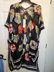 Woven Heart Black/Gold Floral Sheer Striped Shawl Shrug Wrap Cover Up - Picture 1 of 4