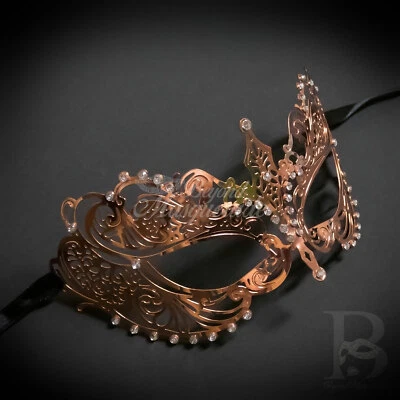 Womens Extravagant Luxury Laser-Cut Filigree Metal Masquerade Mask [Rose Gold] - Image 1 of 4