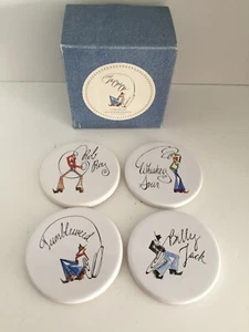 Pottery Barn Tie One On Vintage Ceramic Round Coasters 2002 Cowboys Set of 4 NOS - Picture 1 of 13