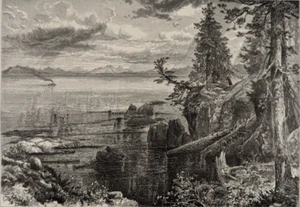 Lake Tahoe CA NV 1874 Wood Engraving Original Frameable Art Print ~9x12" - Picture 1 of 2