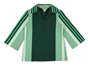 VINTAGE 70S GREEN ATOMIC STRIPED 3/4 SLEEVE DISCO HIPPIE SHIRT L - Picture 1 of 22