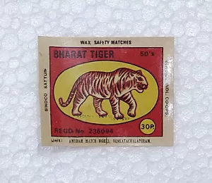 Vintage Original Bharat Tiger Wachs Sicherheit Streichhölzer Amudam Streichholz Etiketten Sammlungen - Bild 1 von 4