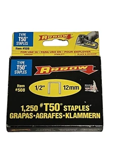 Arrow 508 Heavy Duty T50 1/2-Inch Staples 1250-Pack, Made in The USA, - Picture 1 of 11