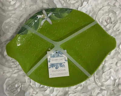 Set 4 Shabby Chic Lime Shaped Outdoor Picnic Poolside Plates Green Melamine NEW! - Image 1 of 4
