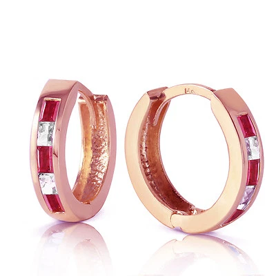 1.26 CTW 14K Solid Rose Gold Hoop Earrings Natural Ruby Rose Topaz - Image 1 of 4