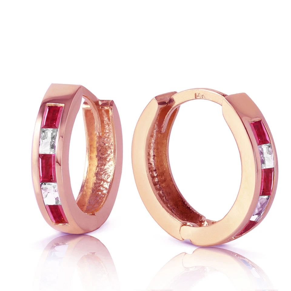 1.26 CTW 14K Solid Rose Gold Hoop Earrings Natural Ruby Rose Topaz - Image 1 of 4