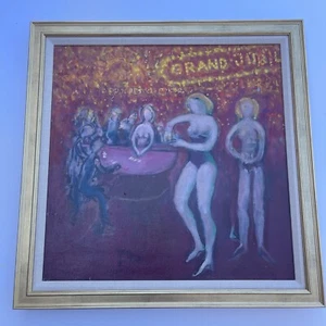 VINTAGE CASINO PAINTING IN THE STYLE OF LEROY NEIMAN UNSIGNED POKER TABLES CARDS - Picture 1 of 18