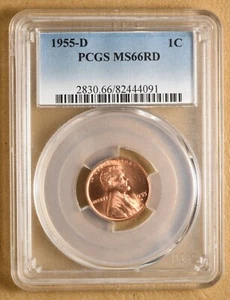 1955 D Lincoln Wheat Cent PCGS MS66RD - Picture 1 of 4