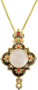 Pectoral Cross Necklace Virgin Mary & Jesus Red Stones 24" Gift Box - Picture 1 of 7
