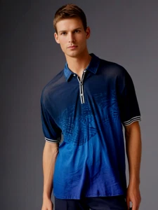 Henley T-Shirt Men's Size 2X Stretchy Moisture Wicking 3D Digtal Printed Blue - Picture 1 of 4