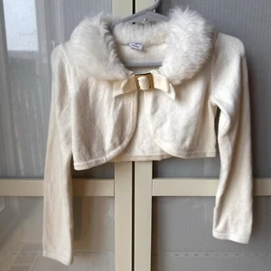 Janie And Jack Girls Sz 3 Cream Shrug With Fur Collar Christmas Formal Holiday - Picture 1 of 5