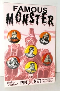 JUEGO DE 6 BOTONES MONSTRUO CLÁSICO EDICIÓN LIMITADA reproducción Elwar 1" CRIATURA Frankenstein DRÁCULA - Imagen 1 de 4