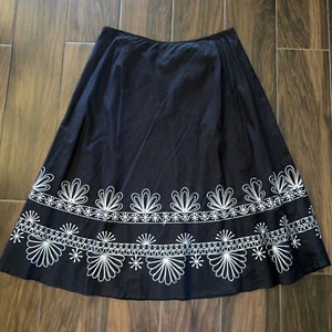 Rafaella Damen Rock Größe 6 SCHWARZ BAUMWOLLE WEISS STICKEREI A-LINIE - Bild 1 von 6