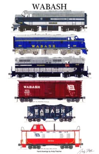 Poster ferroviario Wabash treno merci 11"x17" firmato da Andy Fletcher - Foto 1 di 1