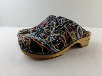 Sanita 41 US 10 Wool Blend Fabric Knit Comfort Slide Loafer Mules Wooden Shoe - Image 1 of 4