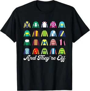 And They're Off Horse Racing Derby Day Funny Silks Jockey T-Shirt Hoodie - Picture 1 of 19