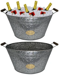2 Pack Galvanized Metal 8 Gallon Oval Ice Bucket w\ Handles-Keep beverages Cold - Picture 1 of 1