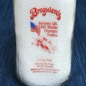 Botella de leche láctea de esquí Broguiere's de colección de los Juegos Olímpicos de Invierno de Estados Unidos 1992 Montebello CA 762A - Imagen 1 de 7