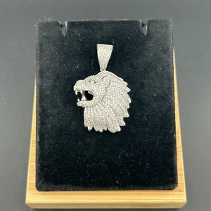 925 Sterling Silver 3D Hip Hop Lion Head Charms/Pendant+ Free Chain 925Silver - Picture 1 of 7