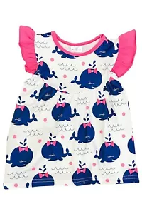 Ärmelloses Blauwal Print Kleid Tank Top Bluse weiß rosa Rüschen kurz - Bild 1 von 3